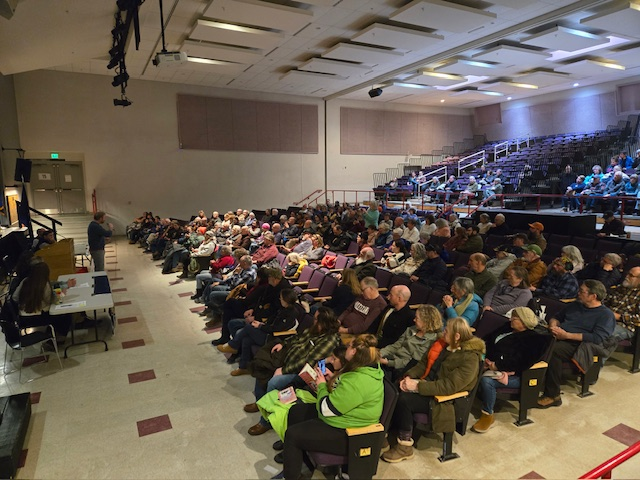 A big audience listens to candidates at the Oxford County Democrats event at Oxford Hills High School.