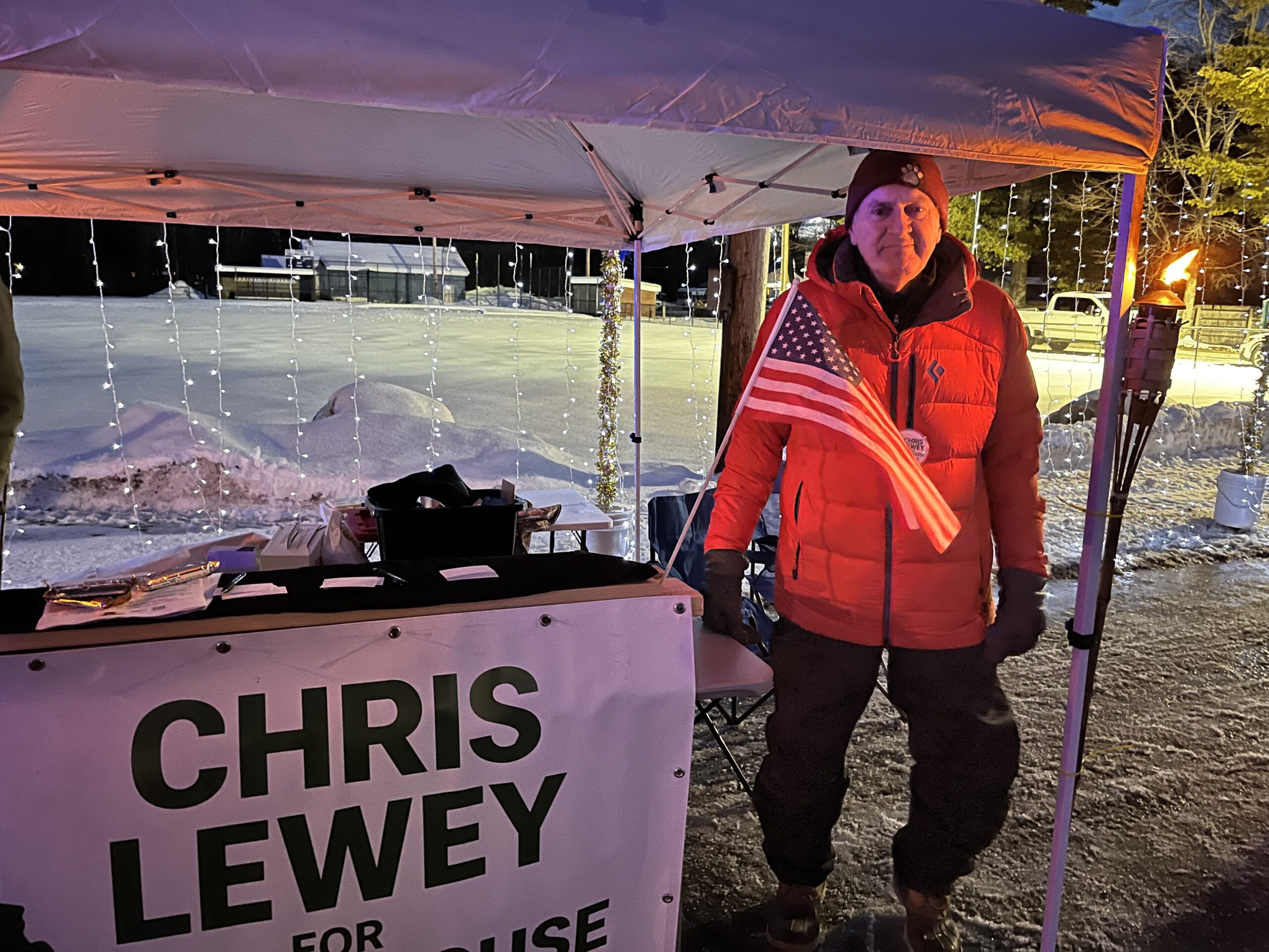 Jordan Wood , running to be candidate for U.S. Congress from Maine district CD2, spoke in Sweden, Maine, summing up the event by saying, "This is democracy in its best form."